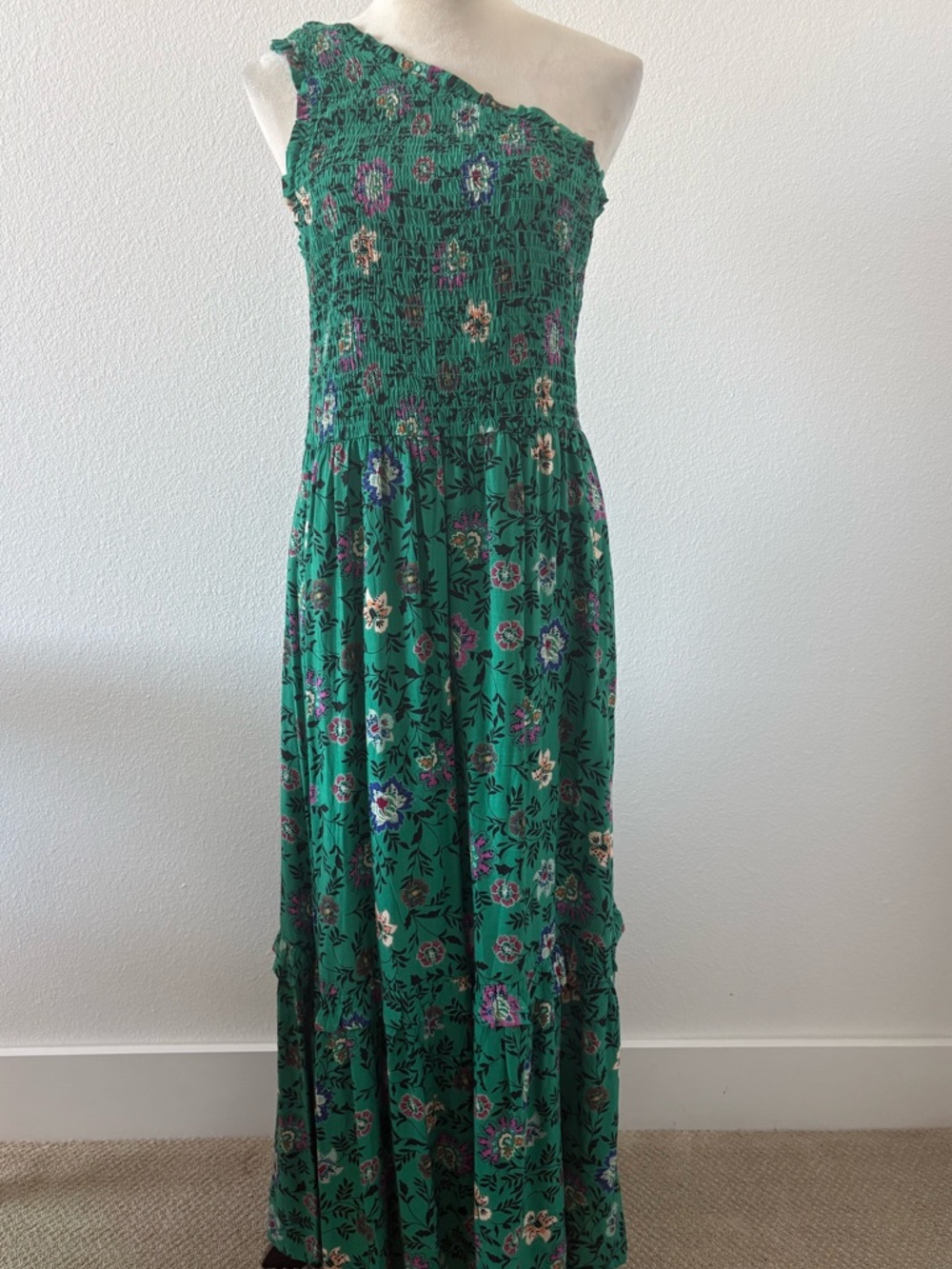 Knox Rose Green One-Shoulder Floral Maxi Dress